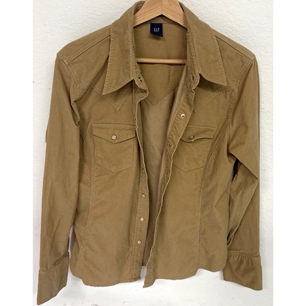 GAP Mens L Tan Corduroy Western Long Sleeve Button Up Shirt Solid Pockets